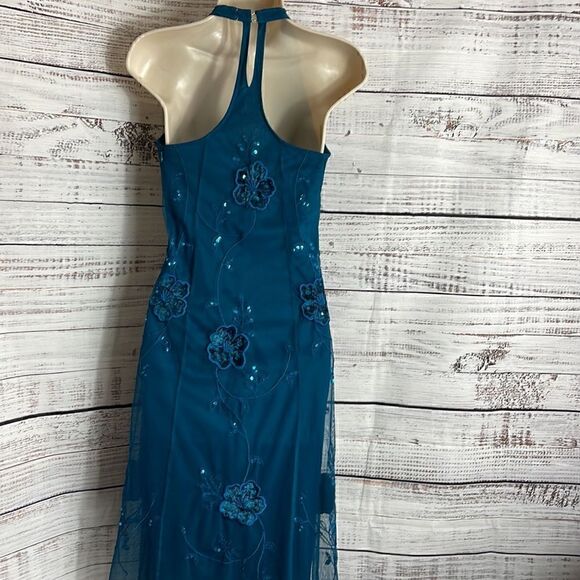 Vintage Newport News Dress Womens Halter y2k 90s embroidered sequin Fairy Teal - Picture 6 of 12